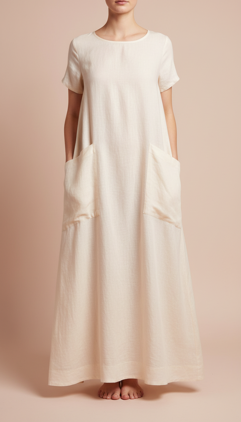 Vestido midi de lino Apolo Milano blanco cálido