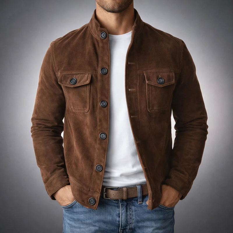 Bomber de ante marrón oscuro para hombre