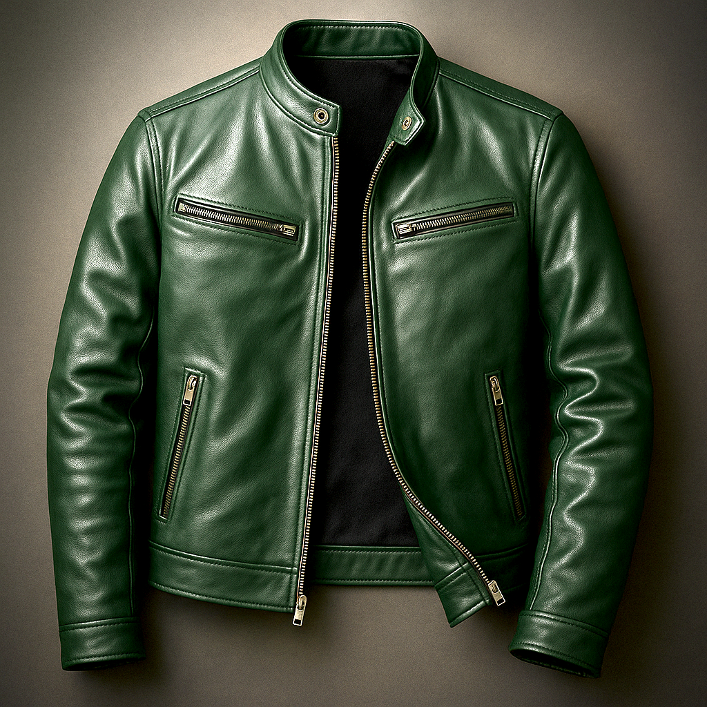 Chaqueta efecto piel verde para hombre