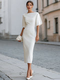 Vestido midi blanco VALERISE con escote barco