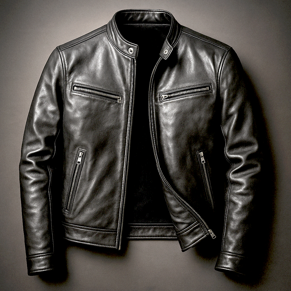 Chaqueta efecto piel negra para hombre