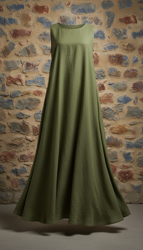 Vestido largo de lino Apolo Milano verde oliva