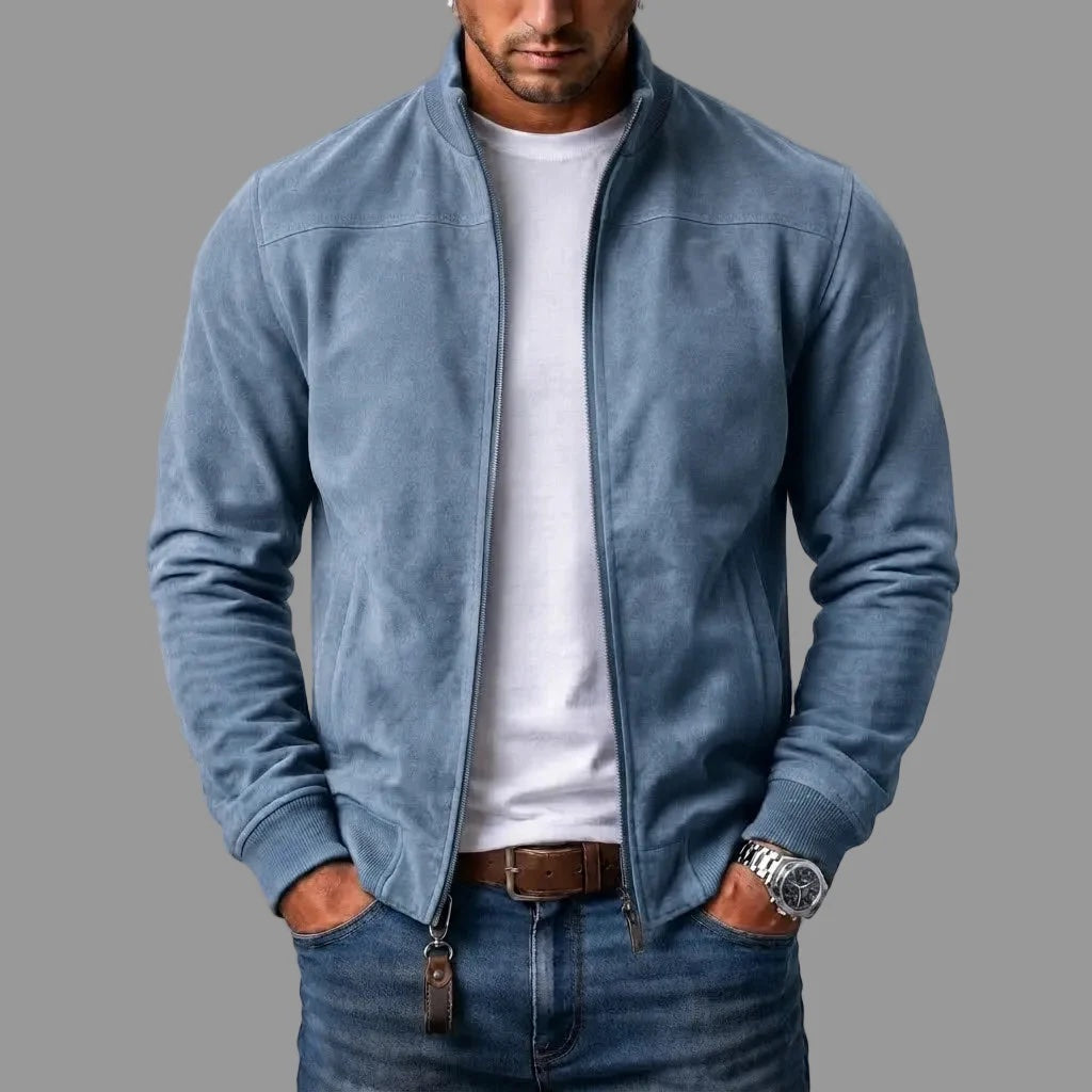Bomber de ante azul cielo para hombre
