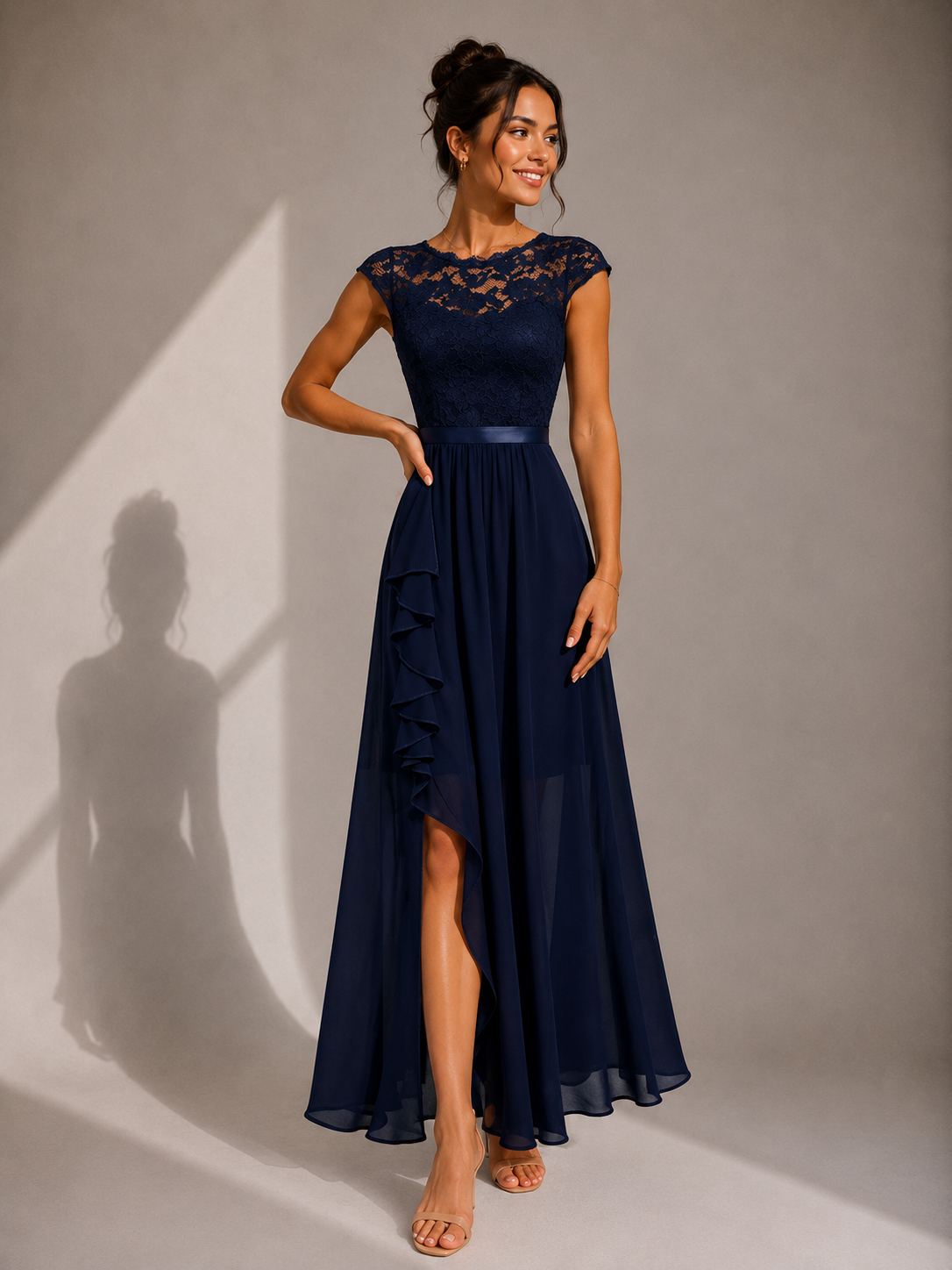 Vestido largo ROSA en azul marino