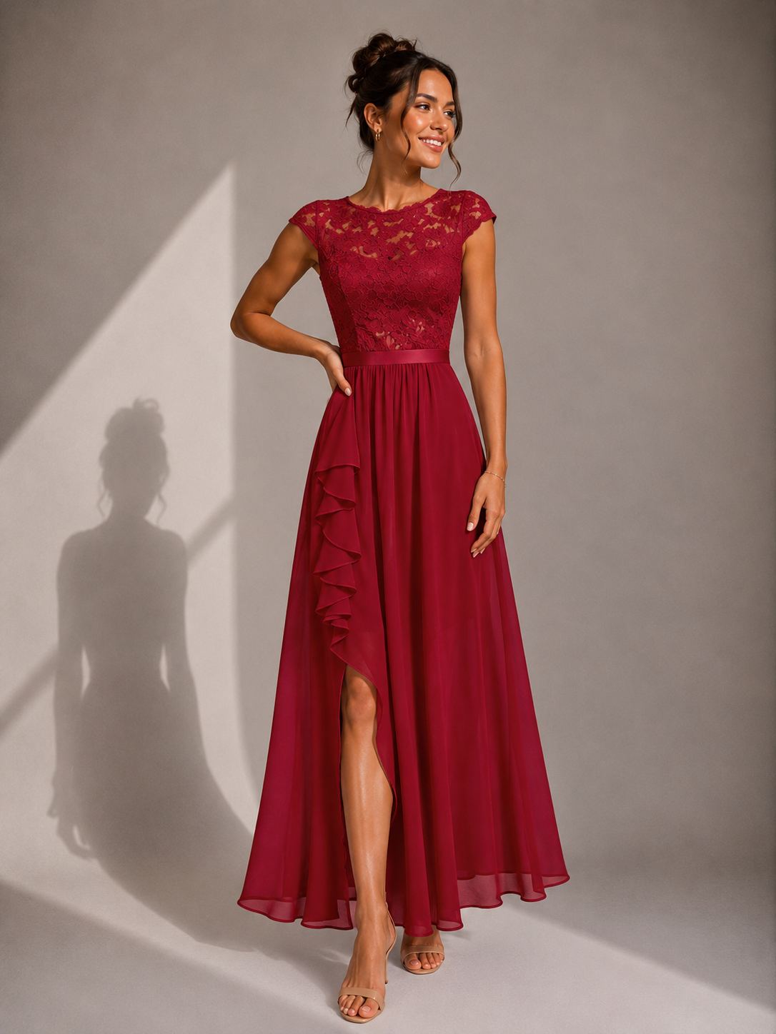 Vestido largo ROSA en rojo