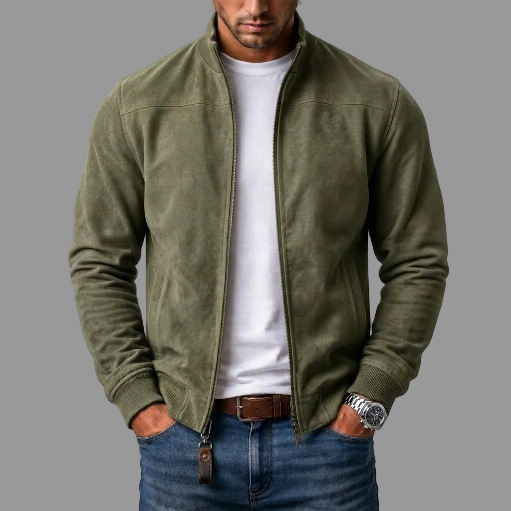 Bomber de ante verde oliva para hombre