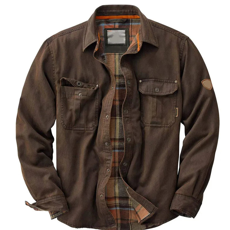 Sobrecamisa de algodón marrón oscuro para hombre