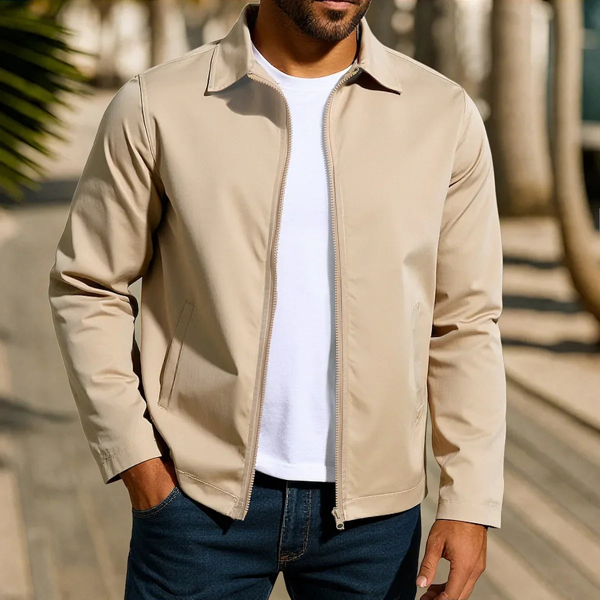 Chaqueta casual ligera caqui para hombre