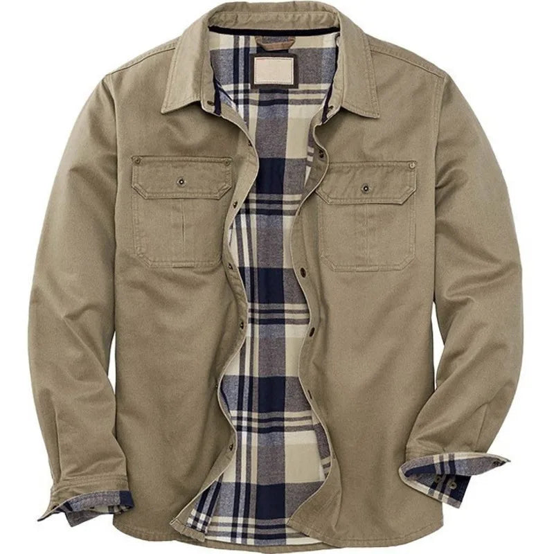 Sobrecamisa de algodón caqui para hombre