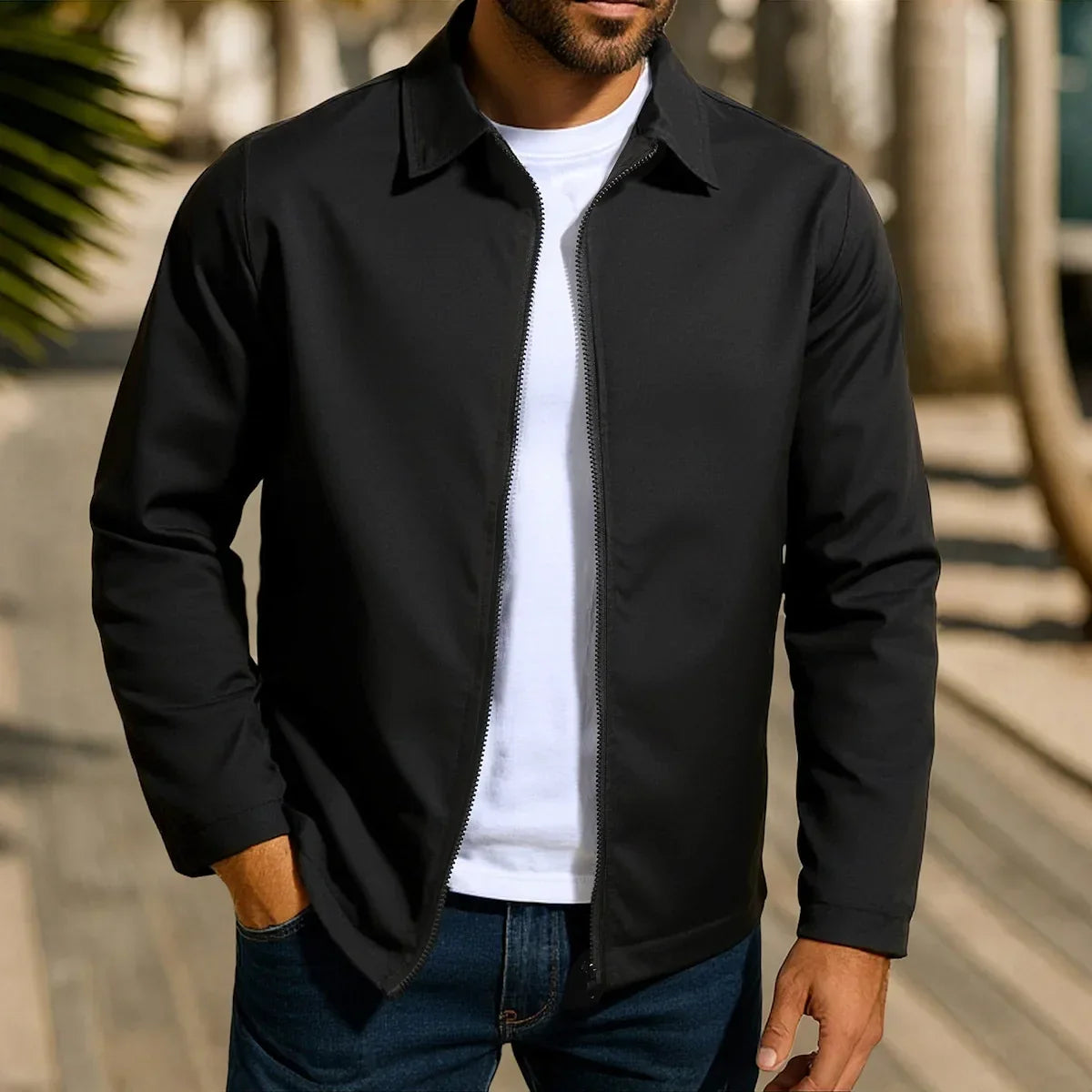 Chaqueta casual ligera negra para hombre