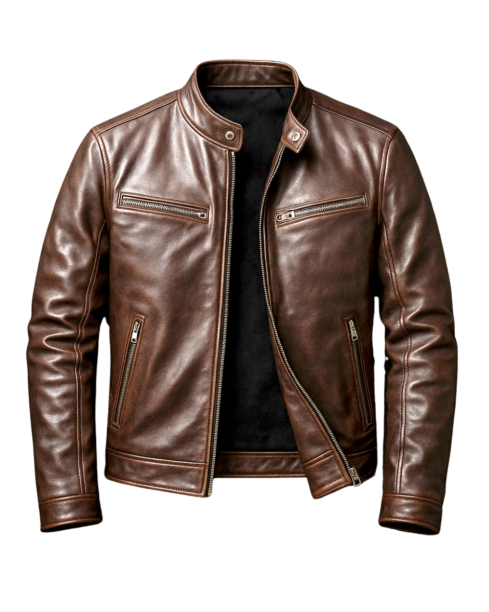 Chaqueta efecto piel marrón - vista frontal