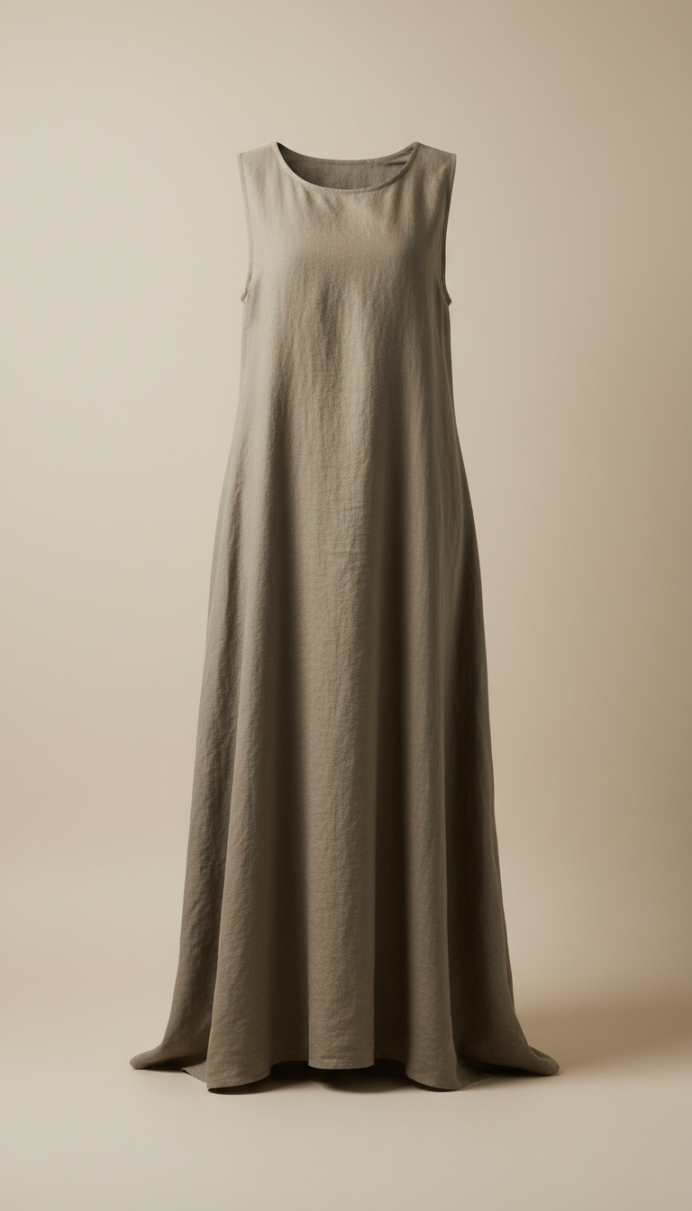 Vestido midi de lino Apolo Milano gris piedra
