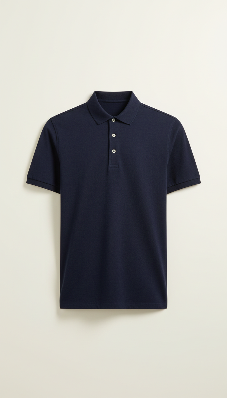 Polo elegante de algodón Apolo Milano azul marino detalle