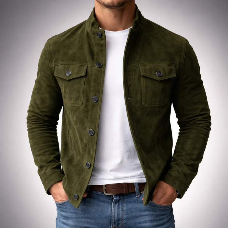 Bomber de ante verde para hombre