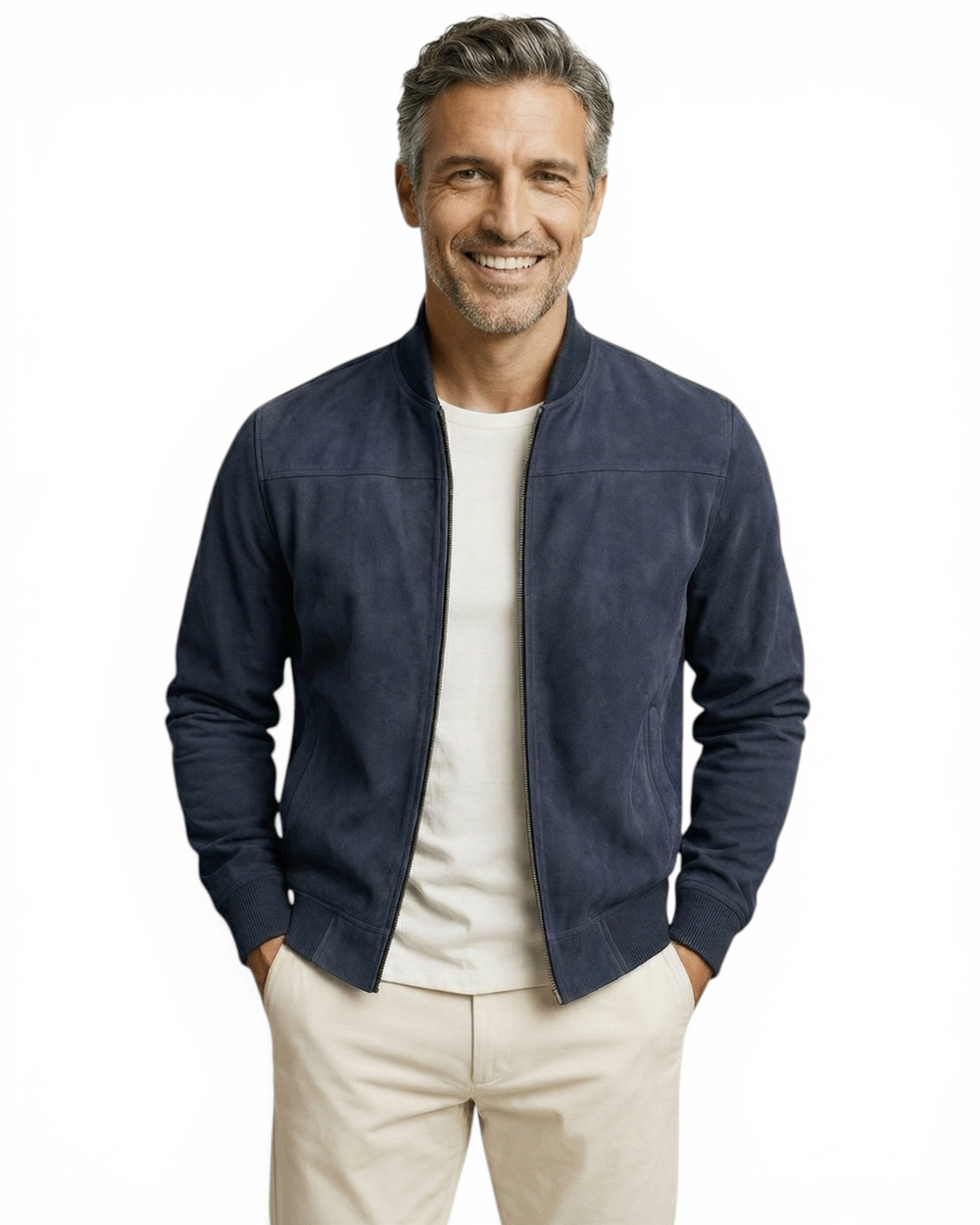 Chaqueta de ante azul noche para hombre