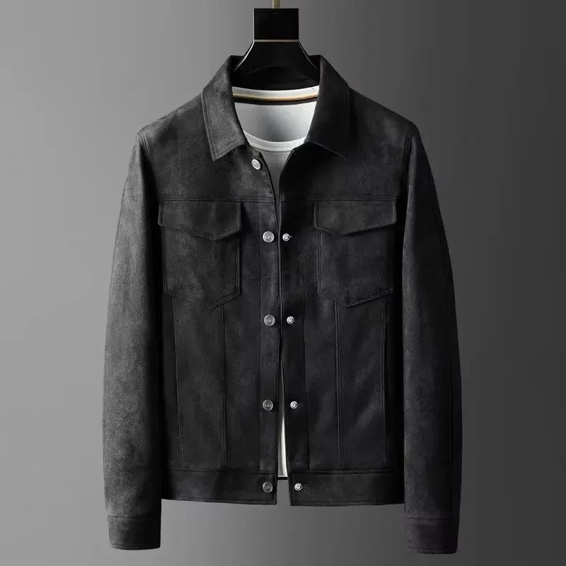 Chaqueta efecto piel negra para hombre