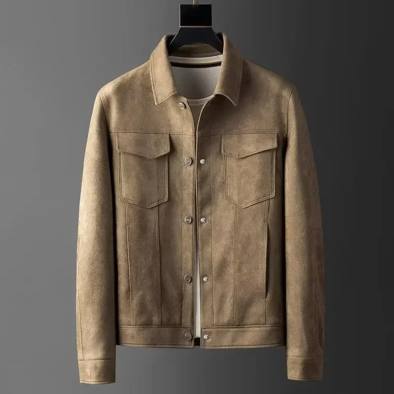 Chaqueta efecto piel marrón para hombre