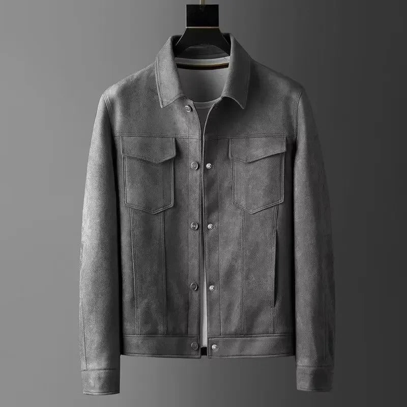 Chaqueta efecto piel gris para hombre