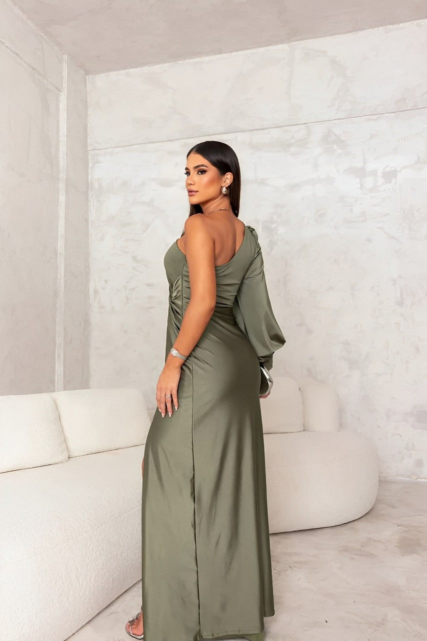 Vestido midi ALDONA en verde oliva - detalle